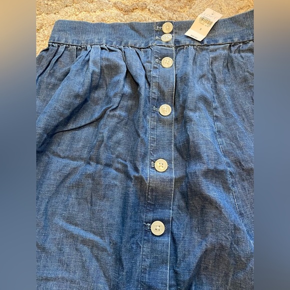 New Ann Taylor LOFT Side Button Linen Blend Chambray Blue A-line Skirt Sz 8 - Picture 5 of 10